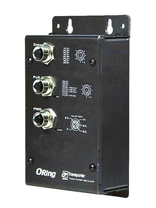 Injector przemysłowy Gigabit, 2x10/1000 M12 PoE (ORing TINJ-101GT-M12-24V) 
