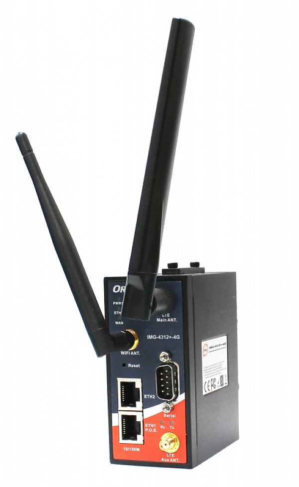 Bezprzewodowy router 4G LTE, 2x 10/100 RJ-45 (LAN) + 1x 802.11b/g/n (WLAN) + 1x RS-232/422/485 (ORing IMG-4312-4G) 