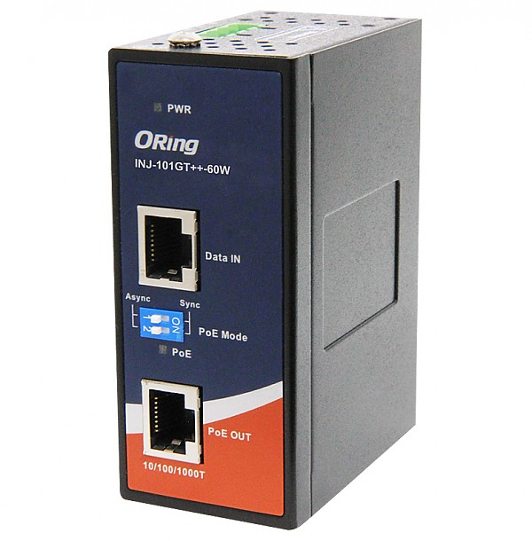 Injector przemysłowy Gigabit, 1x10/1000 RJ-45 PoE + 1x10/1000 RJ-45 (ORing INJ-101GT++-60W-24V) 