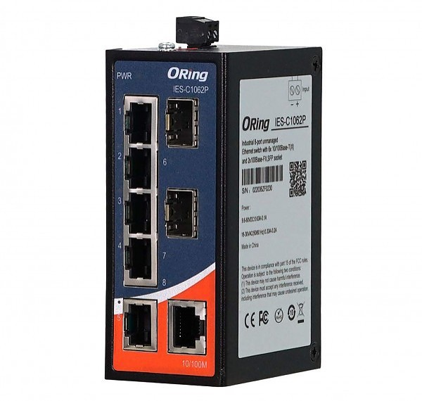 Switch niezarządzalny, 6x 10/100 RJ-45, 2x SFP (ORing IES-C1062P) 