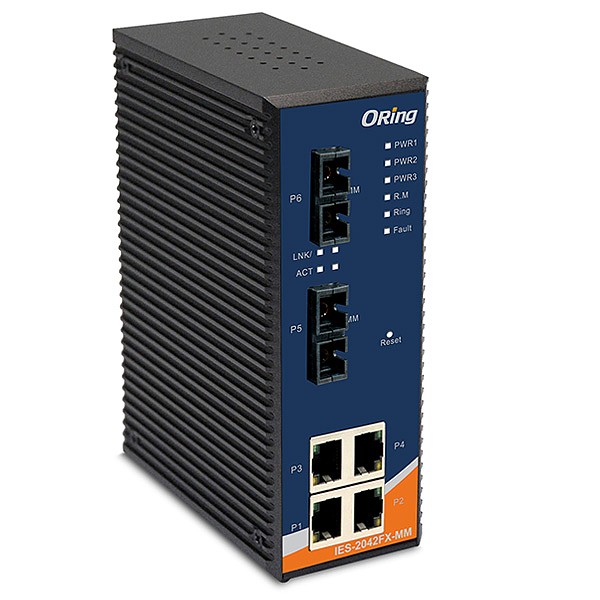 IES-2042FX-MM-SC, Switch przemysłowy inteligentny, DIN, 4x 10/100 RJ-45 + 2x 100 MM SC, O-Ring <10ms 