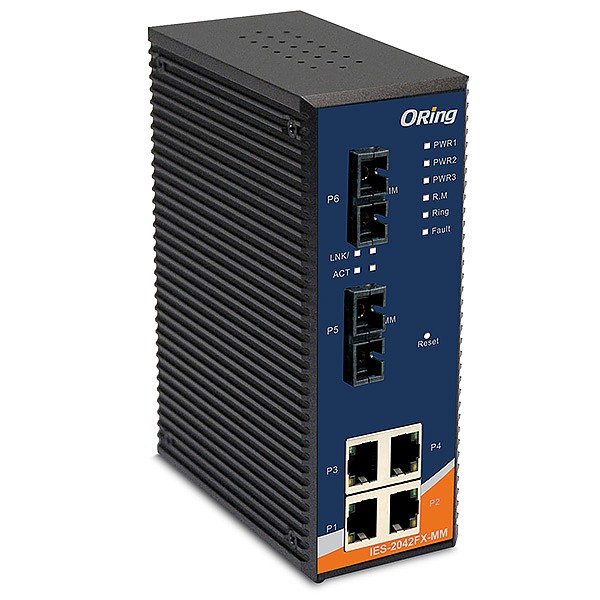 IPS-2042FX-MM-SC, Switch przemysłowy inteligentny, DIN, 4x 10/100 RJ-45 PoE + 2x 100 MM SC, O-Ring <10ms 