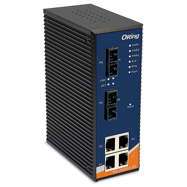 IPS-2042FX-SS-SC, Switch przemysłowy inteligentny, DIN, 4x 10/100 RJ-45 PoE + 2x 100 SM SC, O-Ring <10ms 