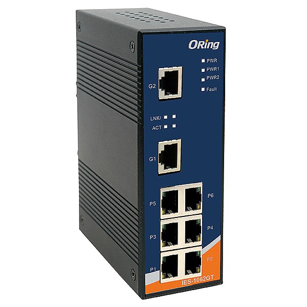 IES-1062GT, Switch przemysłowy niezarządzalny, DIN, 6x 10/100 RJ-45 + 2x 10/1000 RJ-45 