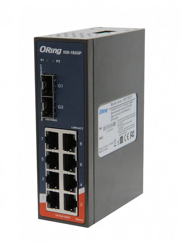 Switch niezarządzalny, 8x 10/1000 RJ-45 + 2x 1000 SFP (ORing IGS-182GP) 