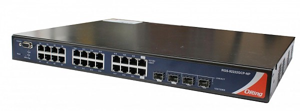 Switch zarzdzalny, 22x 10/1000 RJ-45 + 2 sloty COMBO SFP / RJ-45 + 2 sloty SFP, O/Open-Ring <30ms (ORing RGS-92222GCP-NP) 