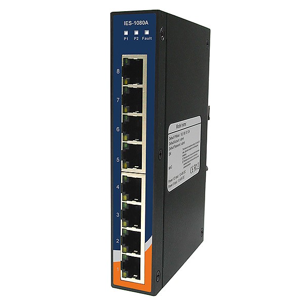 IES-1080A, Switch przemysłowy niezarządzalny, DIN, 8x 10/100 RJ-45, obudowa slim 