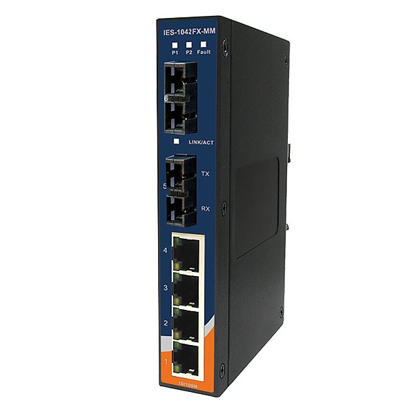 Switch niezarządzalny, 4x 10/100 RJ-45 + 2x 100 MM SC, obudowa slim (ORing IES-1042FX-MM-SC) 