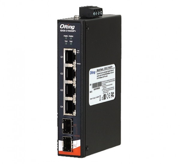 Switch niezarządzalny, 4x 100/1G/2.5G RJ-45 + 2x1000/10G SFP+ (ORing IDGS-C1042GP+) 