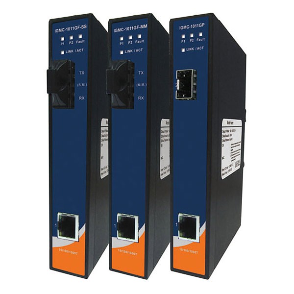IGMC-1011GF-MM-SC, Media konwerter przemysłowy, DIN, 1x 10/1000TX (RJ-45) + 1x 1000FX (MM SC) 