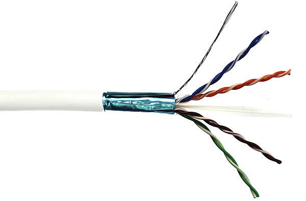 Kabel skrętka FTP (F/UTP), kat6, wewnętrzny, biały, LSOH/LSZH, 4x2x26 AWG, 305m, linka
