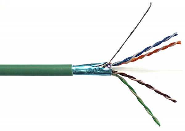Kabel skretka FTP (F/UTP), kat6, wewnętrzny, zielony, LSOH/LSZH, 4x2x26 AWG, 305m, linka