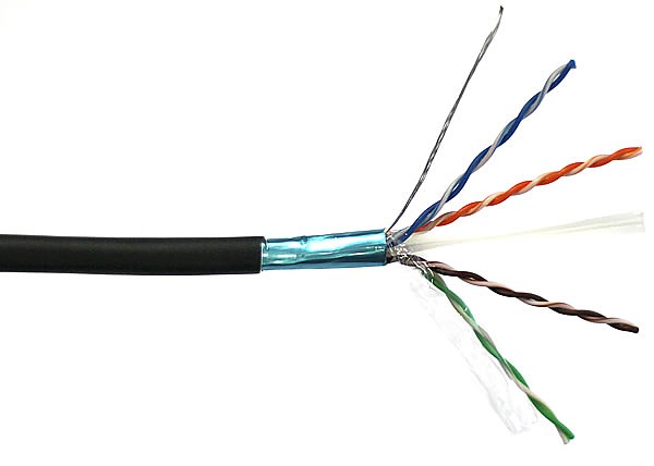Kabel skrętka FTP (F/UTP), kat6, wewnętrzny, czarny, LSOH/LSZH, 4x2x26 AWG, 305m, linka