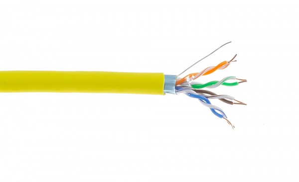 Przewód F/UTP Wave Cables, kat.5E, wewnętrzny, żółty, LSOH/LSZH, 4x2x24 AWG, Cu, 305 m, drut 