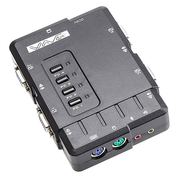 Przełącznik KVM, 4 do 1, PS/2, audio, Wave KVM