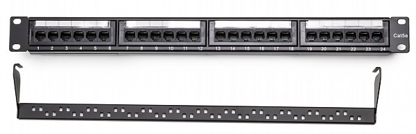 Patch panel, patchpanel, 24 porty, UTP, kat 5e, dual block, uchwyty na kabel
