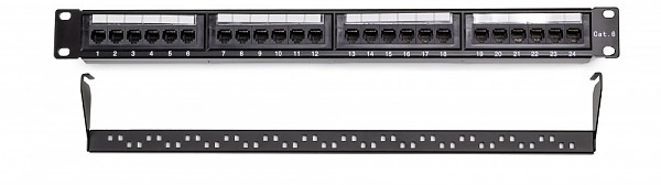 Patch panel, patchpanel, 24 porty, UTP, kat 6, dual block, uchwyty na kabel