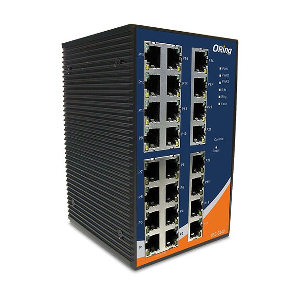 IES-3240, Switch przemysłowy zarządzalny, DIN, 24x 10/100 RJ-45, O/Open-Ring <10ms 