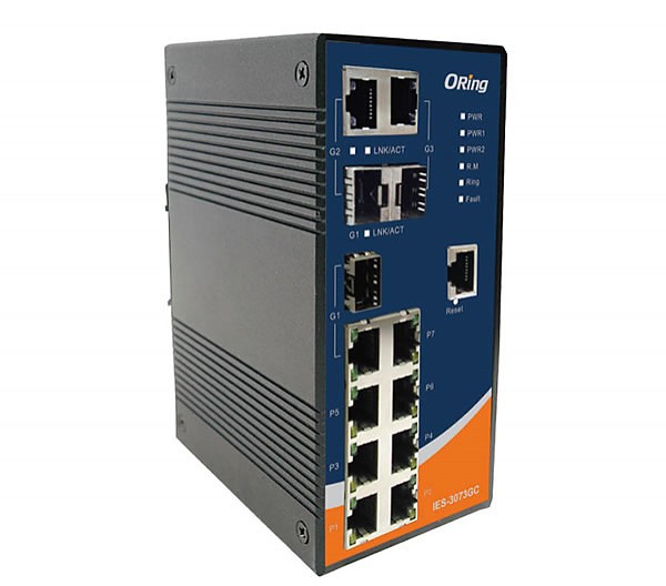 IES-3073GC, Switch przemysowy zarzdzalny, DIN, 7x10/100 RJ-45 + 3 sloty SFP / RJ-45, O/Open-Ring <10ms 