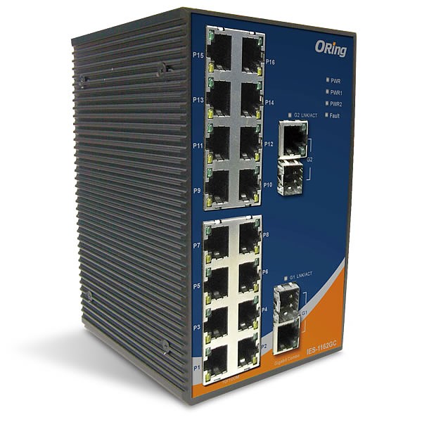 Switch niezarządzalny, 16x 10/100 RJ-45 + 2 sloty SFP (ORing IES-1162GC) 