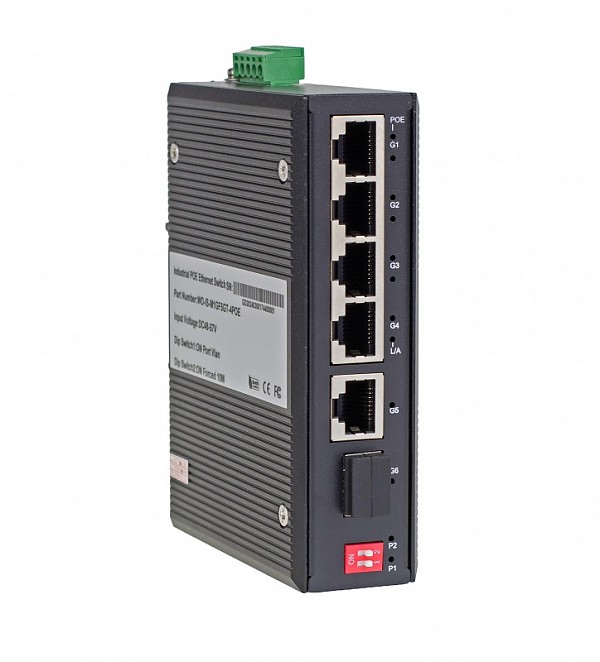 Switch niezarządzalny 4x 100/1000 RJ-45 PoE, 1x 100/1000 RJ-45, 1x 1000 SFP (Wave Industrial WO-IS-M1GF5GT-4POE) 