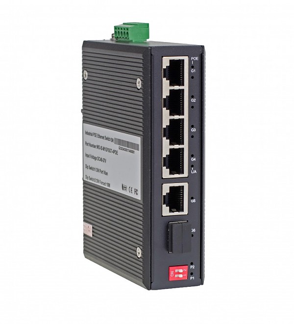 Switch niezarzdzalny 4x 100/1000 RJ-45 PoE, 1x 100/1000 RJ-45, 1x 1000 SFP (Wave Industrial WO-IS-M1GF5GT-4POE) 