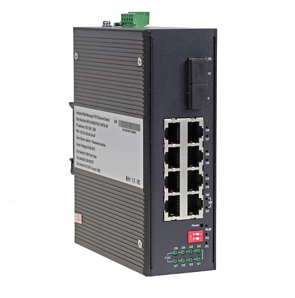 Switch przemysowy zarzdzalny 8x 100/1G RJ-45 PoE, 2x 1G SFP (Wave Industrial WO-IS-M2GF8GT-8POE-M)