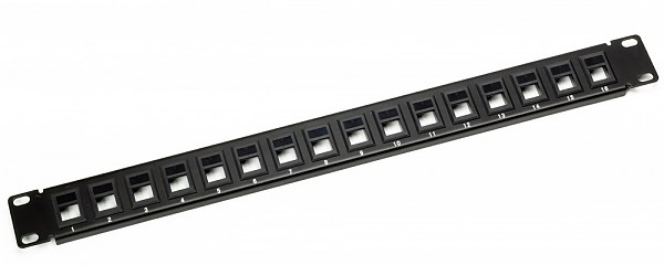Patch panel 16-portowy, keystone, 1U, 19", bez gniazd 