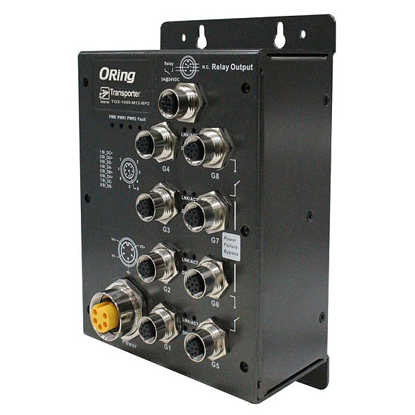 TGS-1080-M12-BP2, Switch przemysowy, niezarzdzalny, 8x 10/100/1000 M12, EN50155, Bypass 
