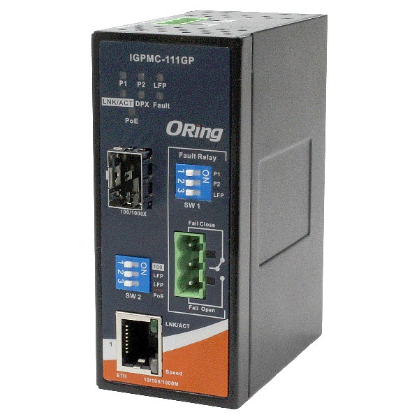 Konwerter 1x 10/1000TX (RJ-45 z PoE) + 1x 1000FX (SFP) LFP (ORing IGPMC-111GP) 