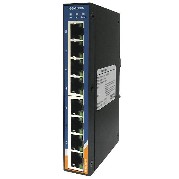 IGS-1080A, Switch przemysłowy niezarządzalny, DIN, 8x 10/1000 RJ-45, obudowa slim 