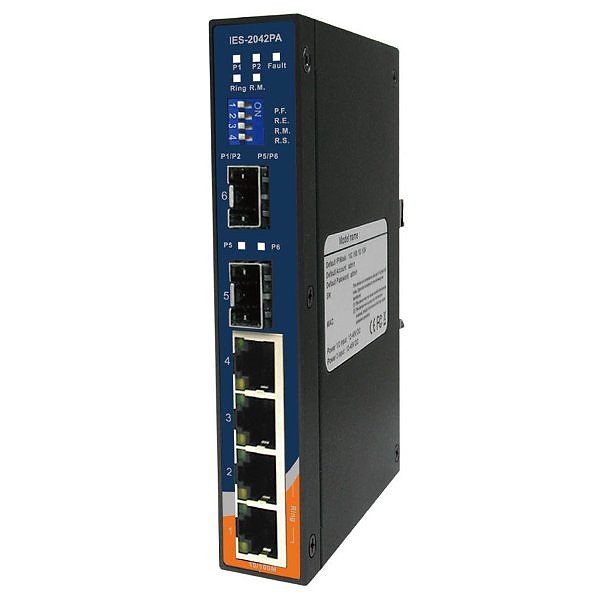 IES-2042PA, Switch przemysłowy zarządzalny, DIN, 4x 10/100 RJ-45 + 2x100 SFP, O/Open-Ring <10ms 