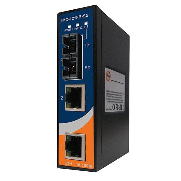 IMC-121FB-SS-SC, Media konwerter przemysłowy, DIN, 2x 10/100TX (RJ-45) + 1x 100FX (SM SC) 