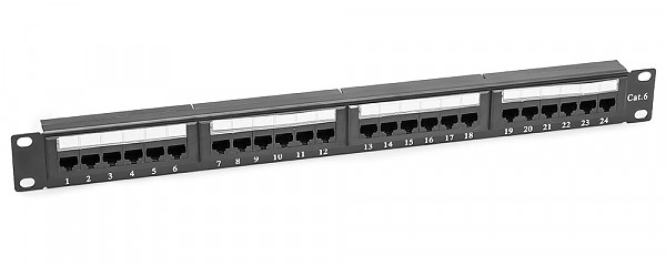 Patch panel, patchpanel, 24 porty UTP kat6, 1U, dual block, wkadki opisowe