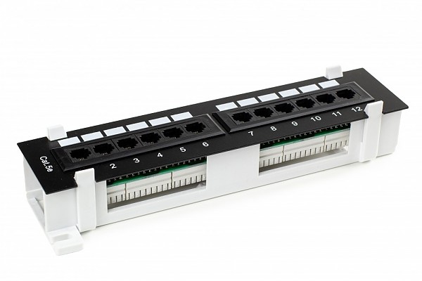 Patch panel naścienny, 12 portów UTP kat5e, złącza typu Dual-block, 10"