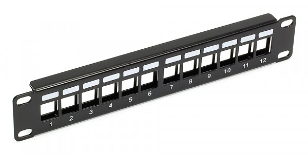 Patch panel 12-portowy, keystone, 1U, 10", bez gniazd 