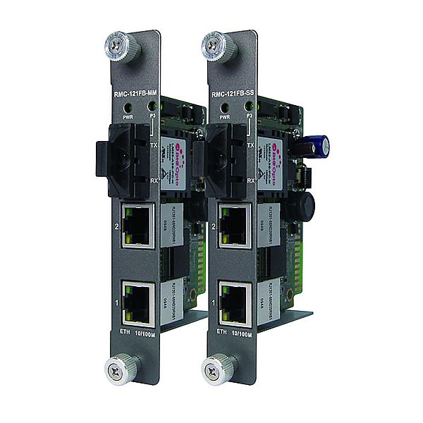 RMC-121FB-SS, Media konwerter przemysłowy 2x 10/100TX (RJ-45) + 1x 100FX (SM SC) card type 