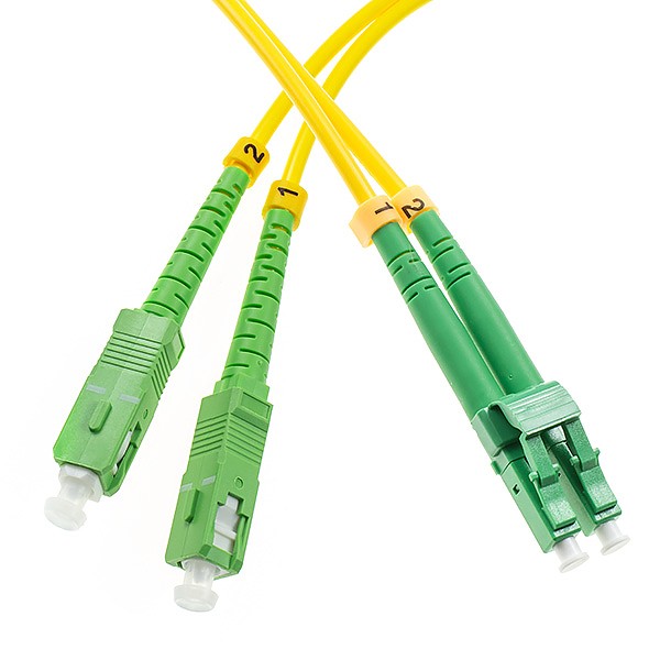 Patchcord światłowodowy jednomodowy SC/APC-LC/APC, 9/125, dupleks, włókno G652D,  długość 2m