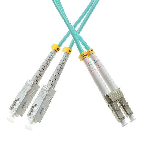 Patchcord wiatowodowy wielomodowy, SC/UPC-LC/UPC, 50/125, dupleks, wkno OM3, 3.0mm, 1m