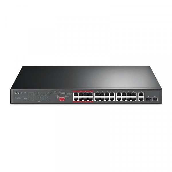 TP-Link TL-SL1226P, Switch niezarządzalny, 24x 10/100 RJ-45, 2x 10/100/1000 RJ-45, 2x SFP, PoE+