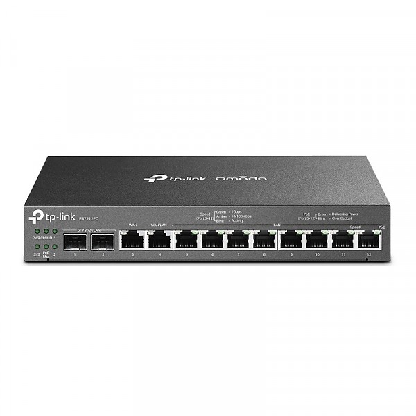 TP-Link ER7212PC, Gigabitowy router VPN Omada 3-w-1, 10x 10/100/1000 RJ-45, 2x slot SFP, PoE+, desktop