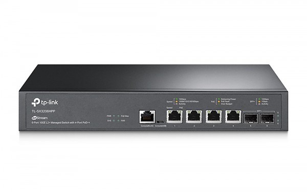 Switch zarzdzalny, 6x 10G RJ-45, 2x SFP+, PoE++, 11,6" z uchwytami na 19" (TP-Link TL-SX3206HPP) 