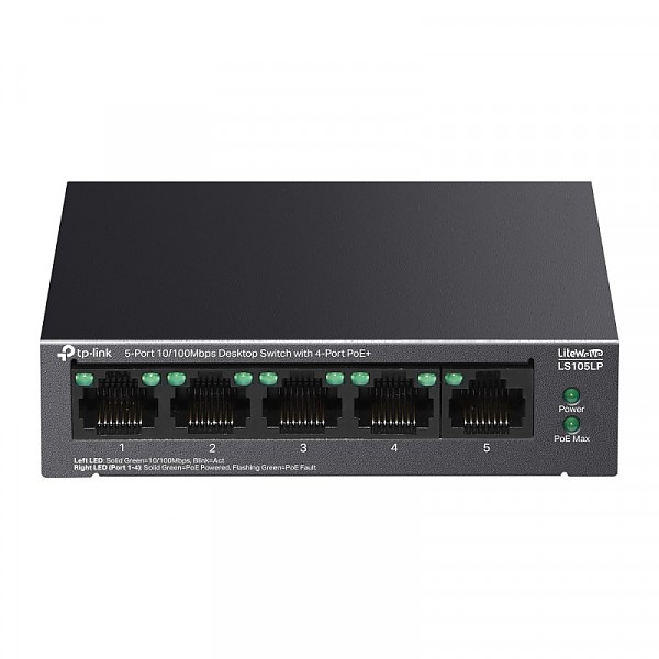 Switch niezarządzalny,  5x 10/100 RJ-45, PoE+, desktop (TP-Link LS105LP) 