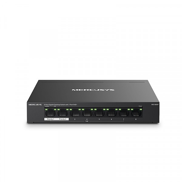 TP-Link Mercusys MS108GP, Switch niezarządzalny, 8x 10/100/1000 RJ-45, PoE+, desktop
