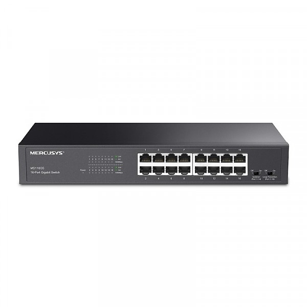 Switch niezarządzalny, 16x 10/100/1000 RJ-45, 11,6" z uchwytami na 19" (TP-Link Mercusys MS116GS) 