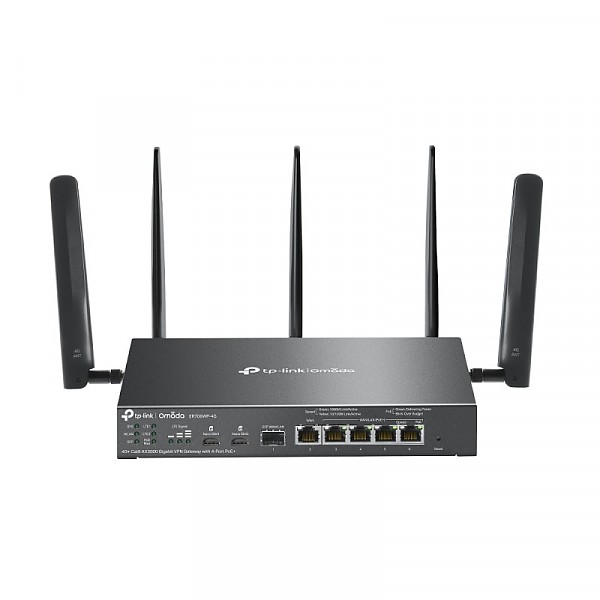 Bezprzewodowy gigabitowy router VPN Omada, standard AX, 3000Mbps, 5x 10/100/1000 RJ-45, 1x slot SFP, PoE+, desktop (TP-Link ER706WP-4G) 