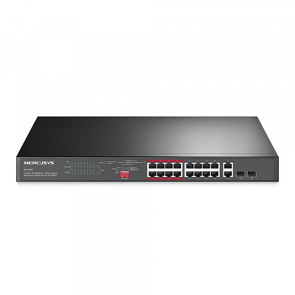 TP-Link Mercusys MS118CP, Switch niezarządzalny, 16x 10/100 RJ-45, 2x Combo Gigabit, PoE, 19"