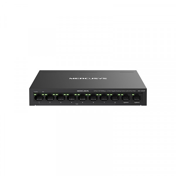 TP-Link Mercusys MS110CMP, Switch niezarządzalny, 10x 10/100 RJ-45, 2x gigabitowe porty, PoE+, desktop
