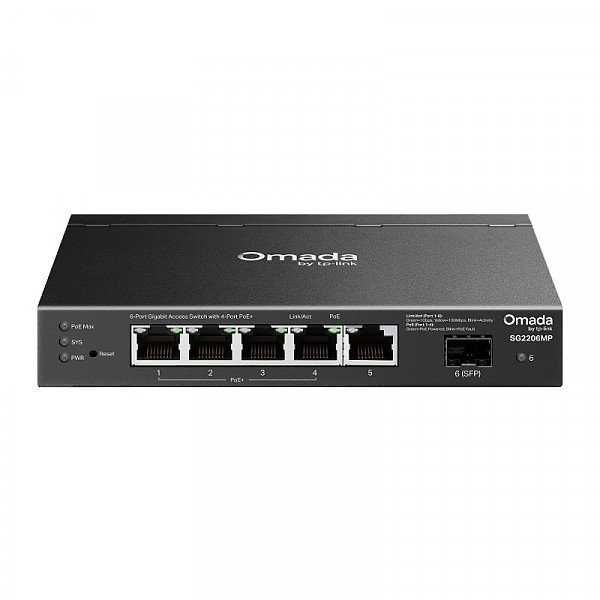Switch inteligentny, 5x 10/100/1000 RJ-45, 1x SFP, PoE+ (TP-Link SG2206MP) 