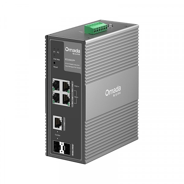 Switch zarządzalny, 4x 10/100/1000 RJ-45, 1x SFP/RJ45 Combo, 1x SFP, PoE++, DIN (TP-Link IES206GPP) 